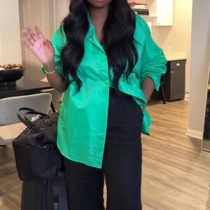 Green button down shirt